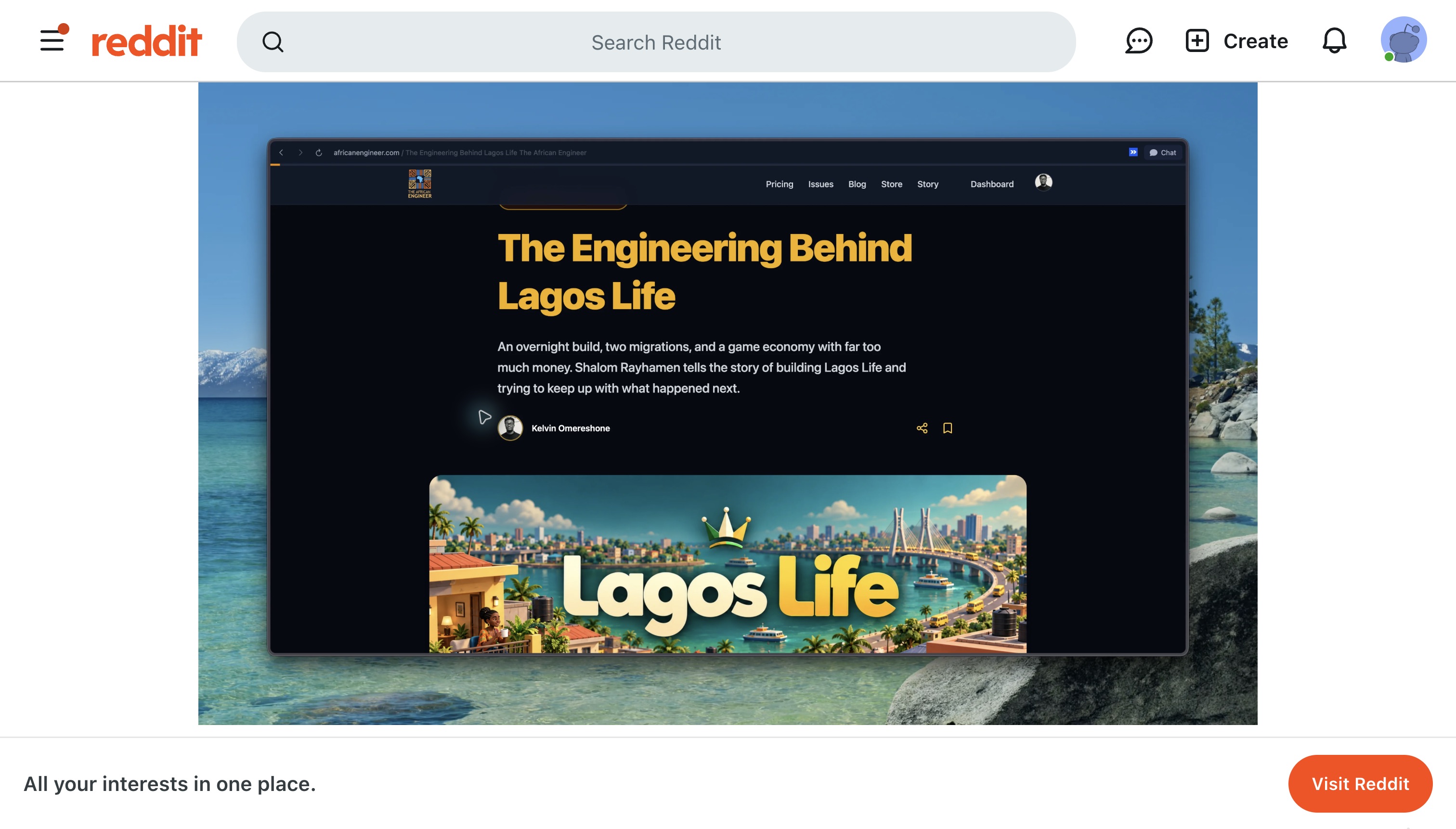 The African Engineer interview cover, shared as an image in the LagosLife creator interview Reddit post