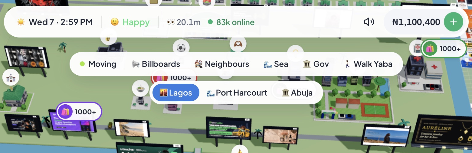LagosLife wallet showing 1,100,400 Game Naira at 2:59 PM after the first payout