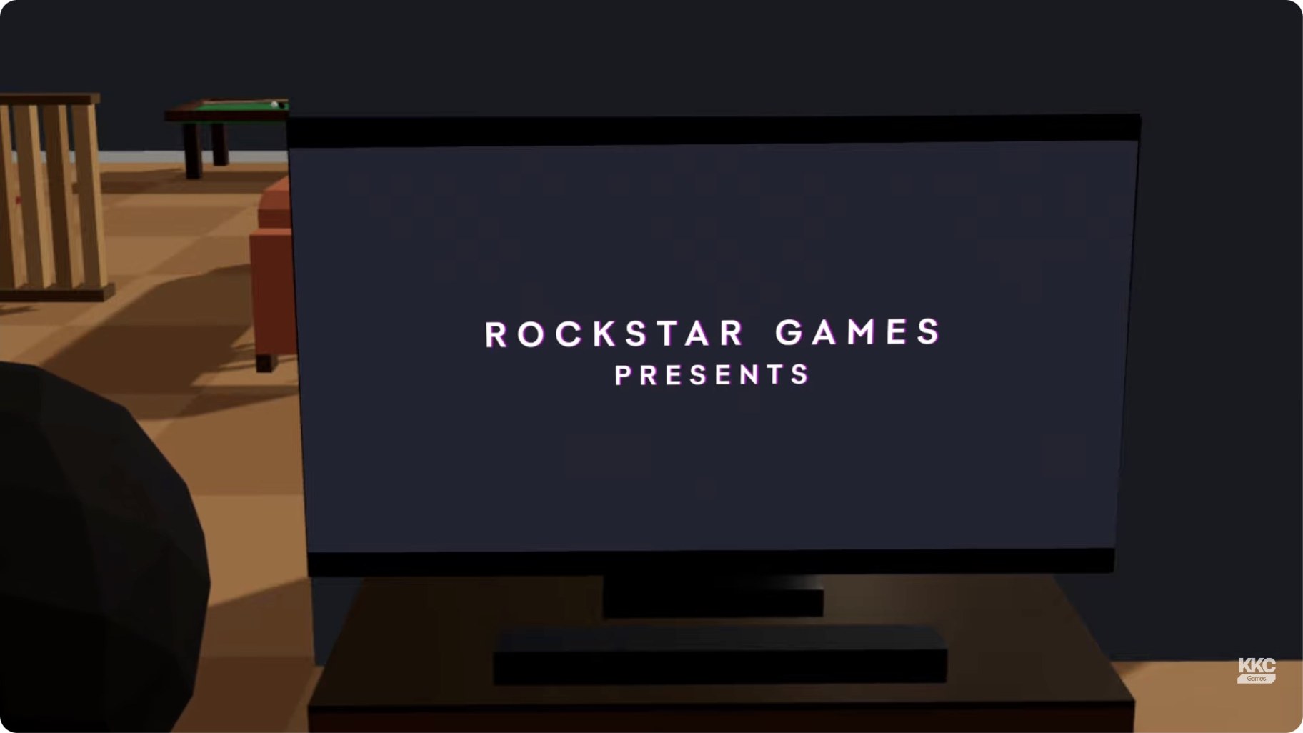 A Rockstar Games title card on a television inside a LagosLife room
