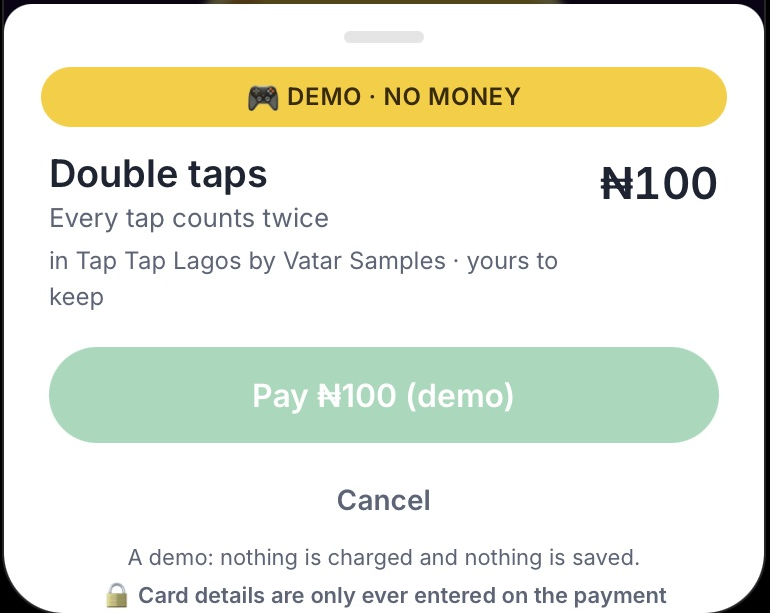 Demo upgrade confirmation saying nothing is charged and nothing is saved