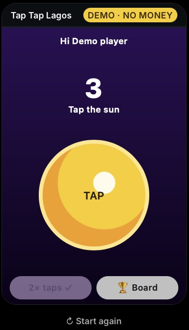 The demo showing three points and a checked double-tap upgrade