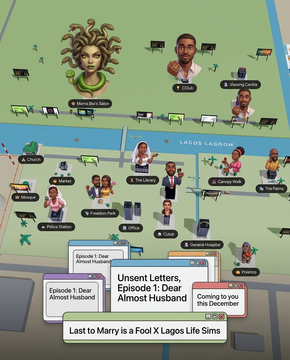 Cover collage with Medusa, wedding figures and letter-title windows over a city map