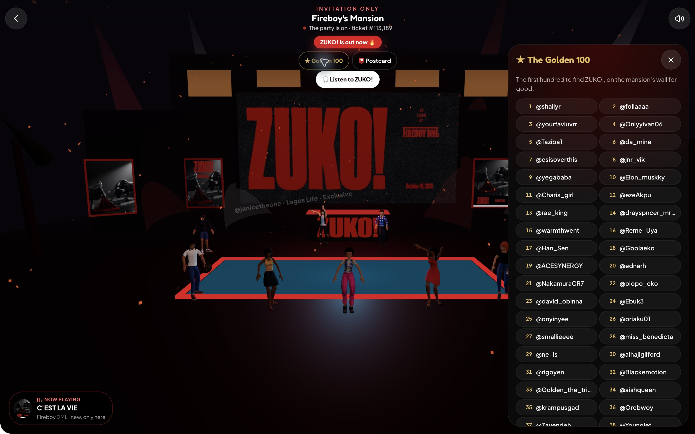 Fireboy’s Mansion with the Golden 100 panel explaining its first hundred finishers wall