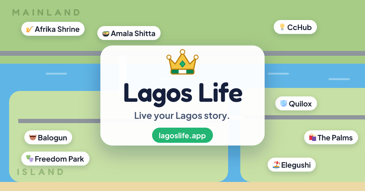 Official LagosLife sharing artwork with the crown logo and names of city locations