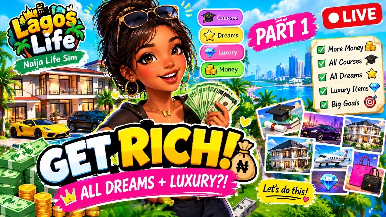 Grateful Soul original LagosLife challenge thumbnail listing money, courses, dreams and luxury items