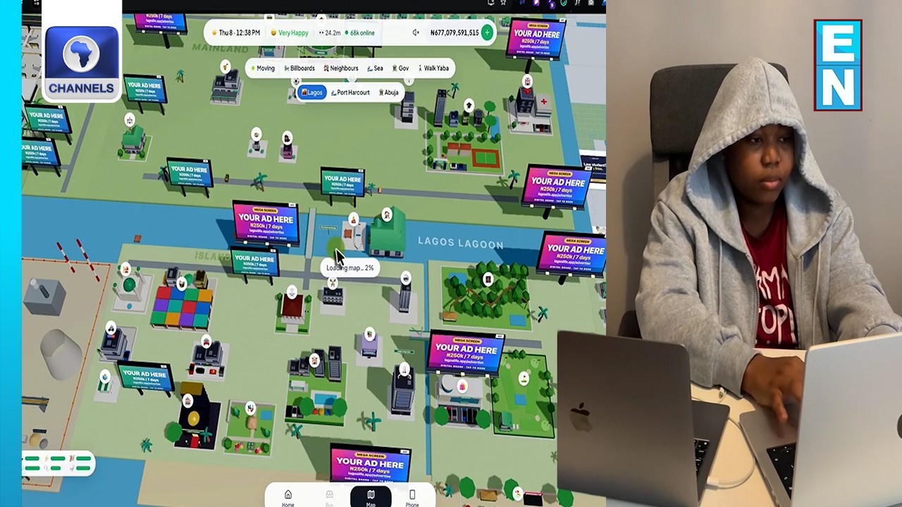 Channels Television original thumbnail combining a LagosLife map and the creator at a computer