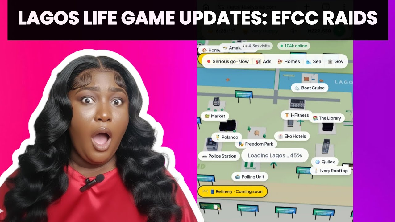 Topisqotv’s original thumbnail with her reaction beside a LagosLife map
